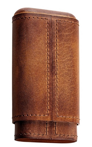 Angelo Cigarrfodral i äkta läder 3 cigarrer - Light Cognac Antico