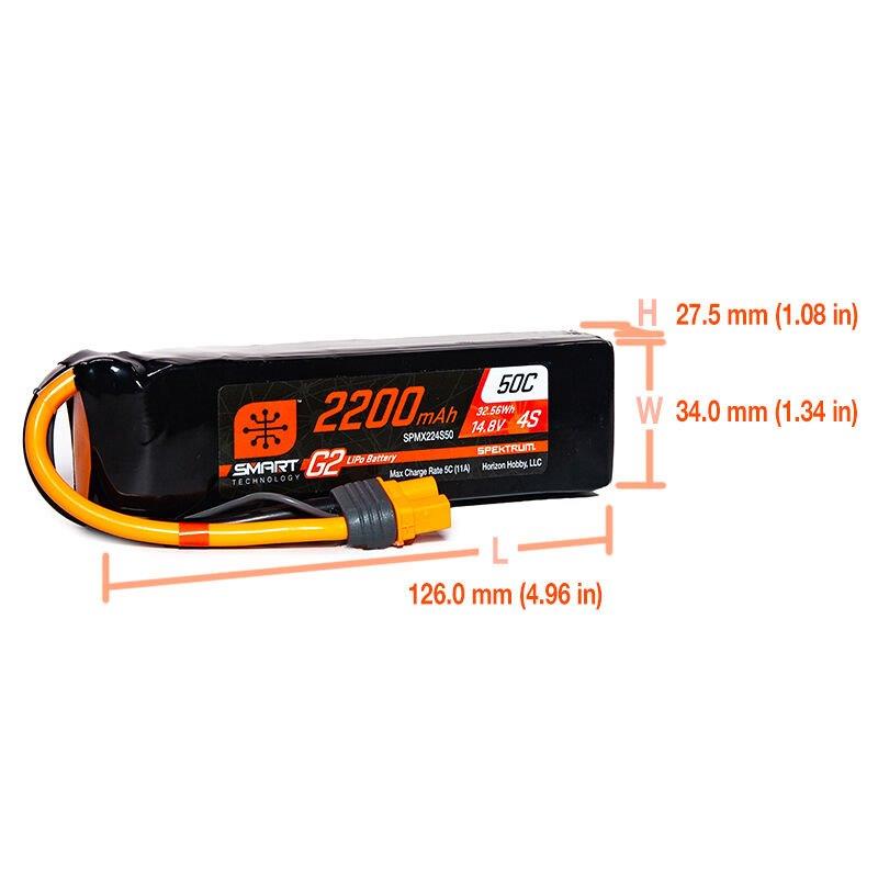 Spektrum 14.8V 2200mAh 4S 50C Smart G2 LiPo Battery: IC3 - 2
