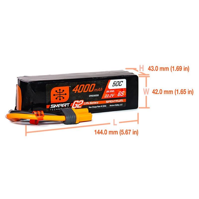 Spektrum 22.2V 4000mAh 6S 50C Smart G2 LiPo Battery: IC5 - 2