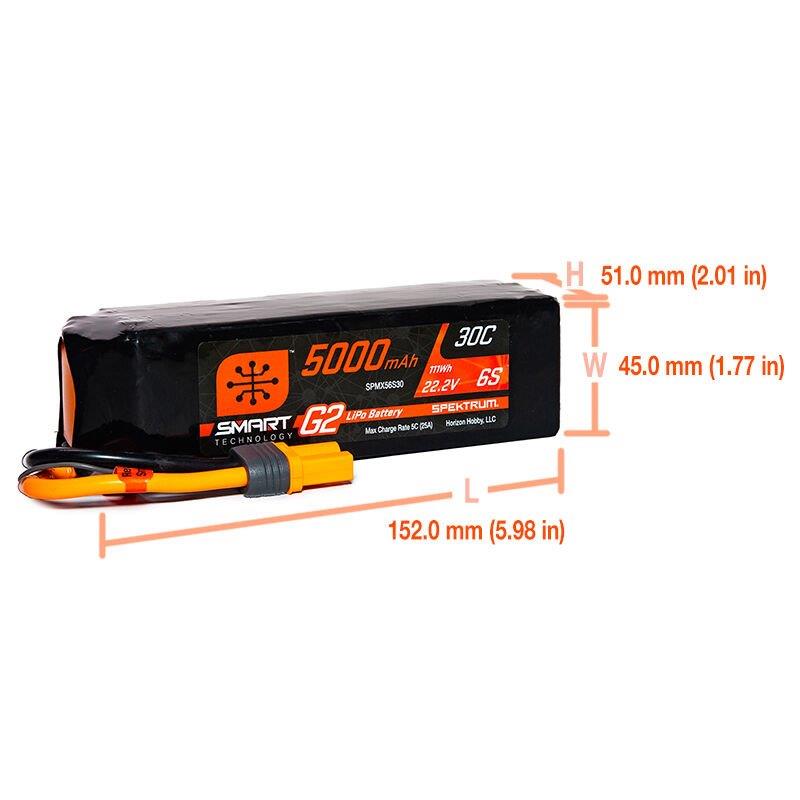 Spektrum 22.2V 5000mAh 6S 30C Smart G2 LiPo Battery: IC5 - 2