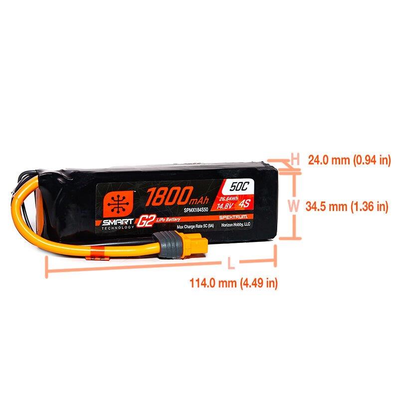 Spektrum 14.8V 1800mAh 4S 50C Smart G2 LiPo Battery: IC3 - 2