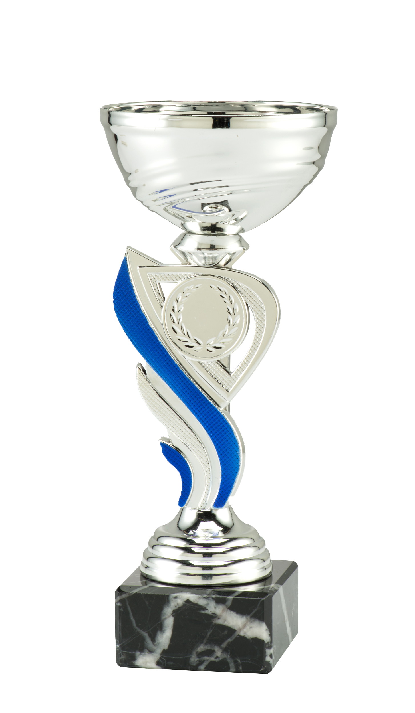 Pokal/Statyett Silver/Blå Sollentuna - 175/190/205 mm  - Inklusive jetong och skylt med text - 2