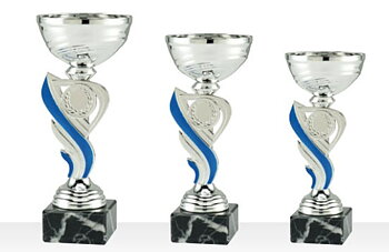 Pokal/Statyett Silver/Blå Sollentuna - 175/190/205 mm  - Inklusive jetong och skylt med text