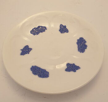 Blue flower coffee saucer, green stamp 1950s