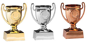 Minipokal 110  mm  - Guld/Silver/Brons - Inklusive jetong och skylt med text