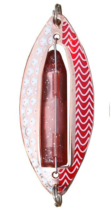 Rödingblänke med dubbelblink som fungerar framförallt på pimpelfisket efter röding och regnbåge