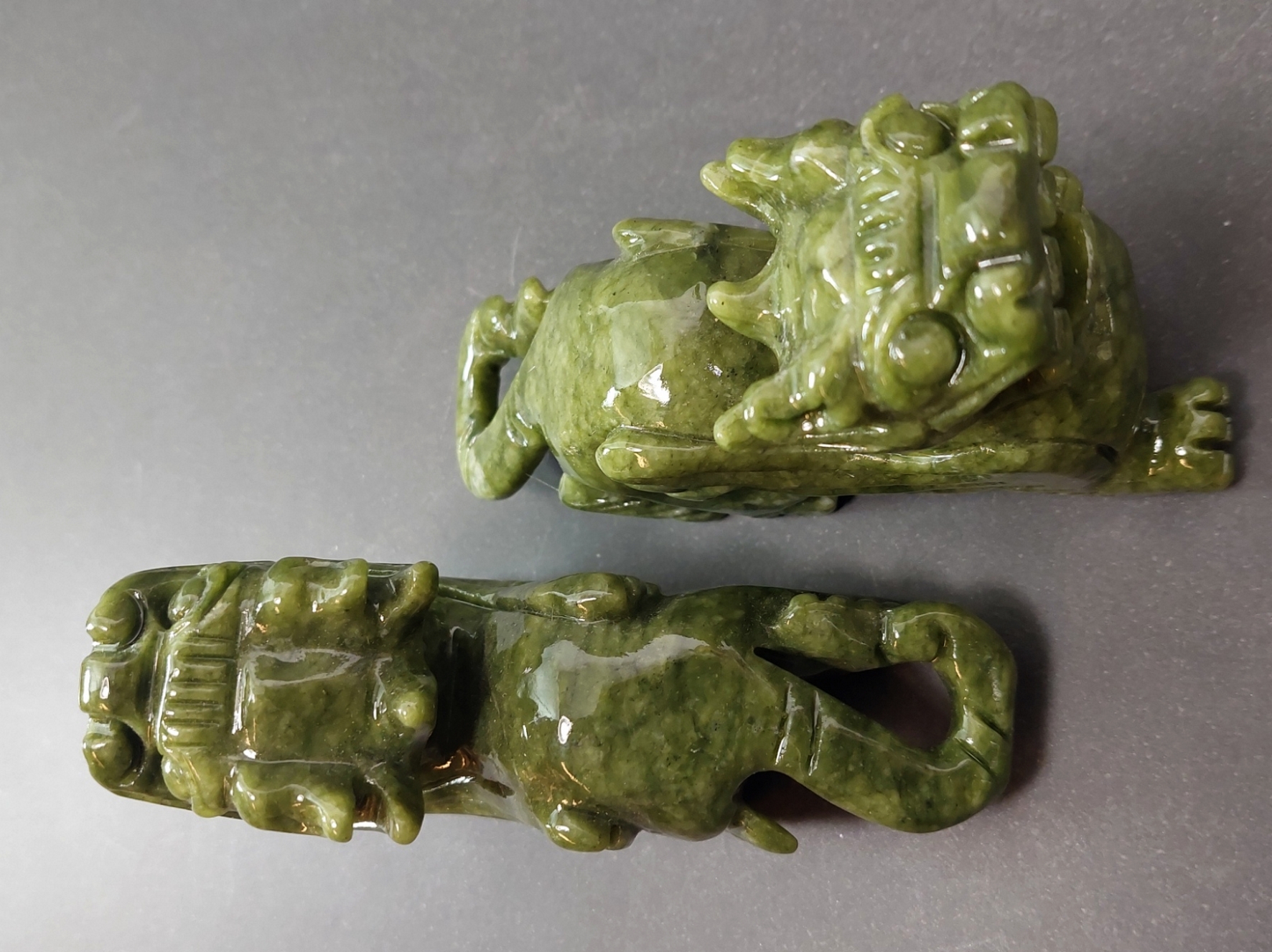 Grön Serpentine (Jade) , Foo Hund -par - 3