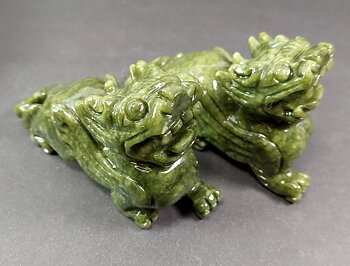 Grön Serpentine (Jade) , Foo Hund -par