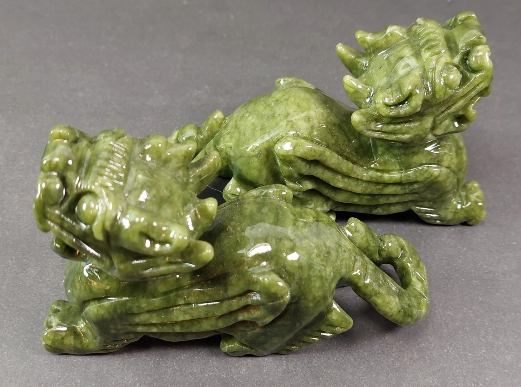 Grön Serpentine (Jade) , Foo Hund -par - 2