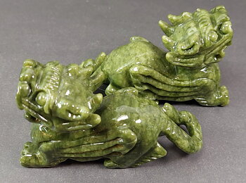 Grön Serpentine (Jade) , Foo Hund -par