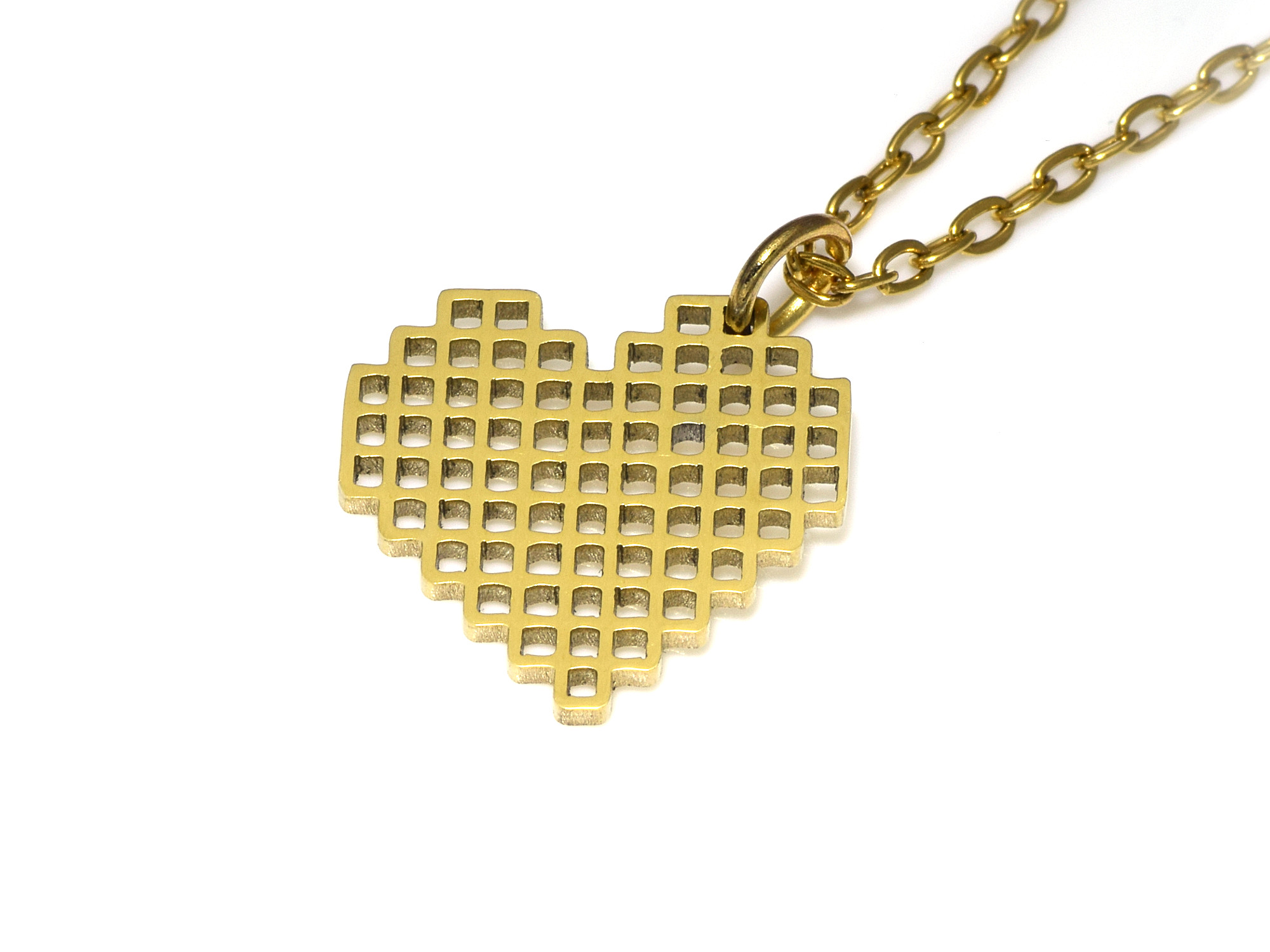 Guld Pixel Hjärta Halsband i Rostfritt Stål, Gyllene Hjärtan Hänge, Kärlek Smycke - 3