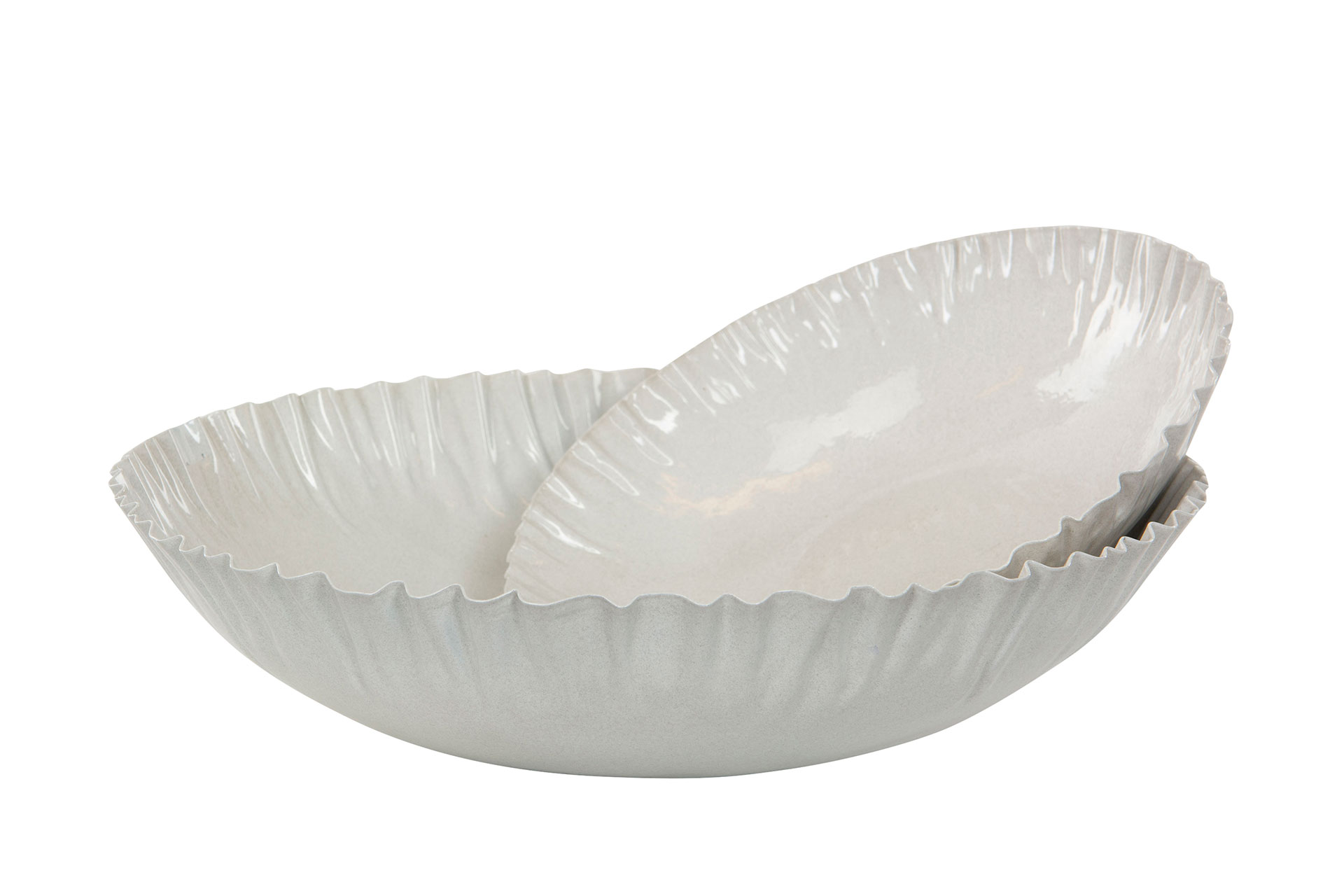 Skål emalj stor 35 cm veckad kant vit - 3