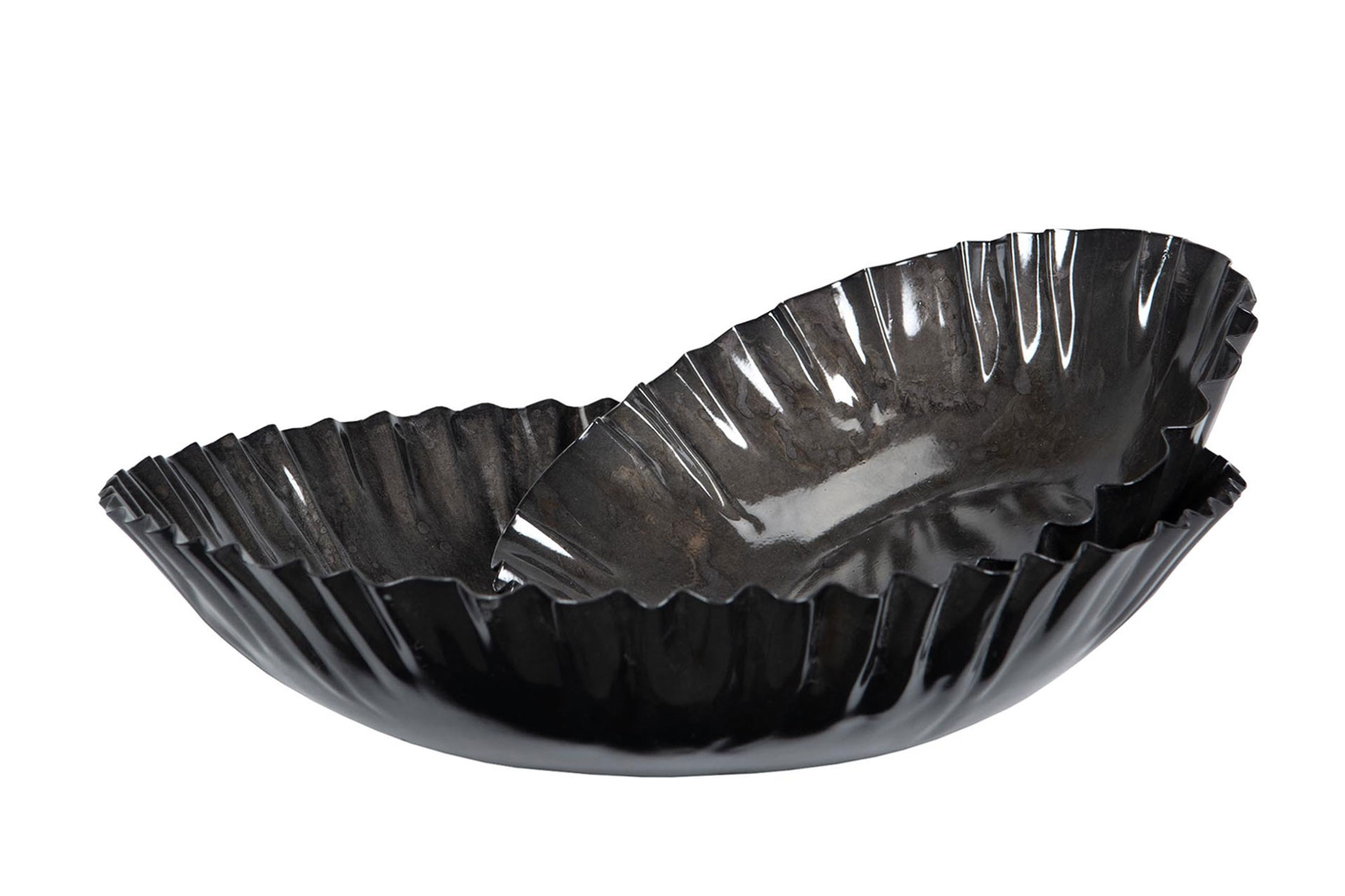 Skål emalj stor 35 cm veckad kant grå onyx