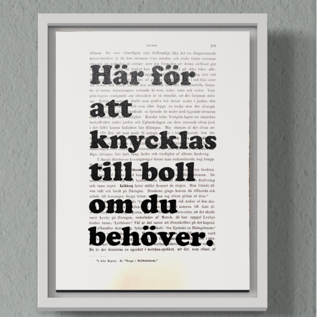 Tavla med texten Här för att knycklas till boll om du behöver.