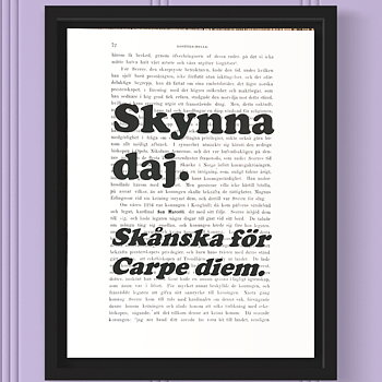 Tavla med texten Skynna daj.