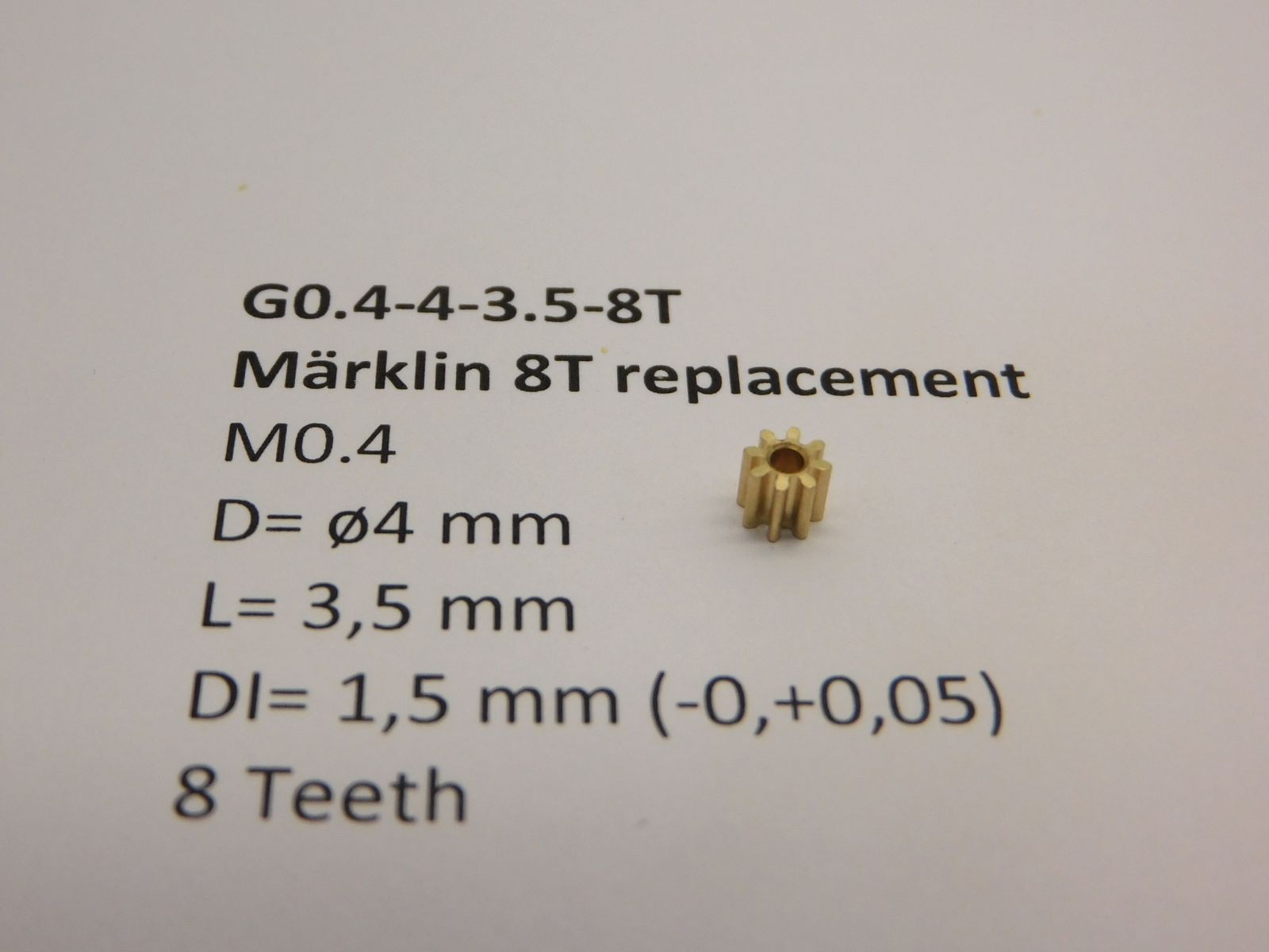 Drev M0.4 D=ø4.0 x L=3.5 DI=1.5 mm, 8 tänder (Märklin)