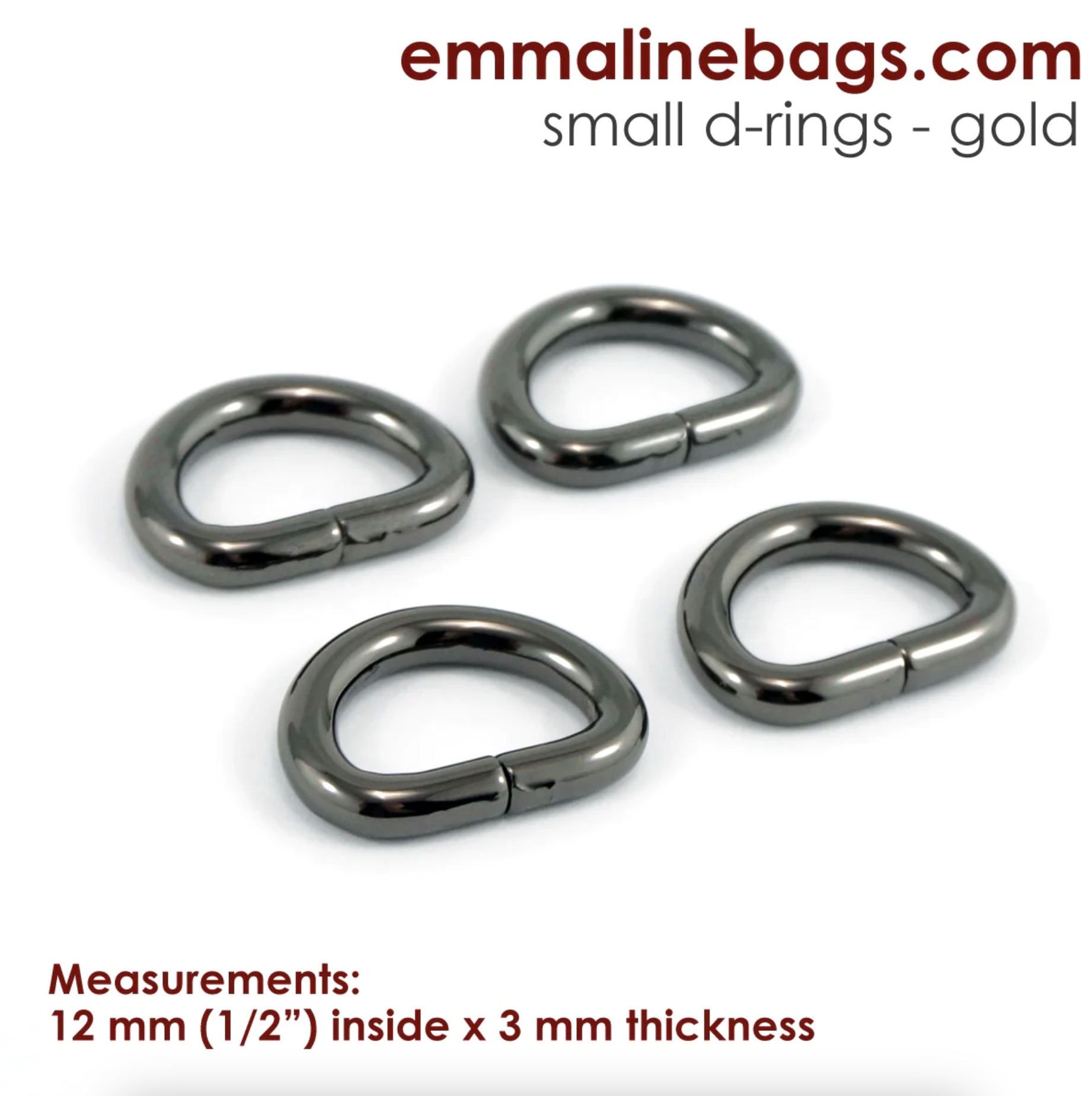 D-ringar - 1/2" - gunmetal - 4-pack - Emmaline