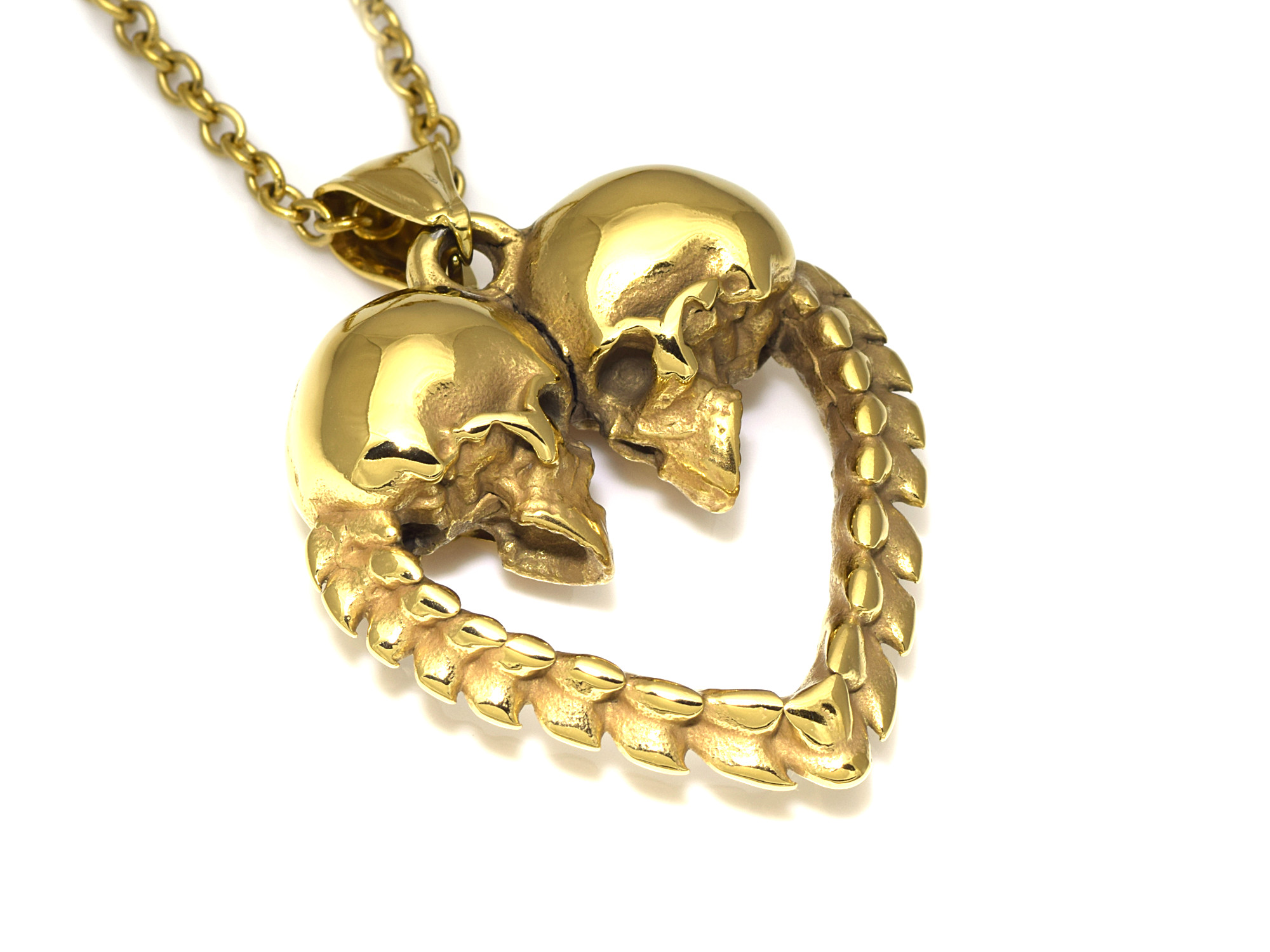 Guld Döskalle och Ryggrad Hjärta Halsband, Skalle Hänge, Evig Kärlek Smycke i Rostfritt Stål