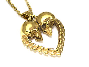 Guld Döskalle och Ryggrad Hjärta Halsband, Skalle Hänge, Evig Kärlek Smycke i Rostfritt Stål