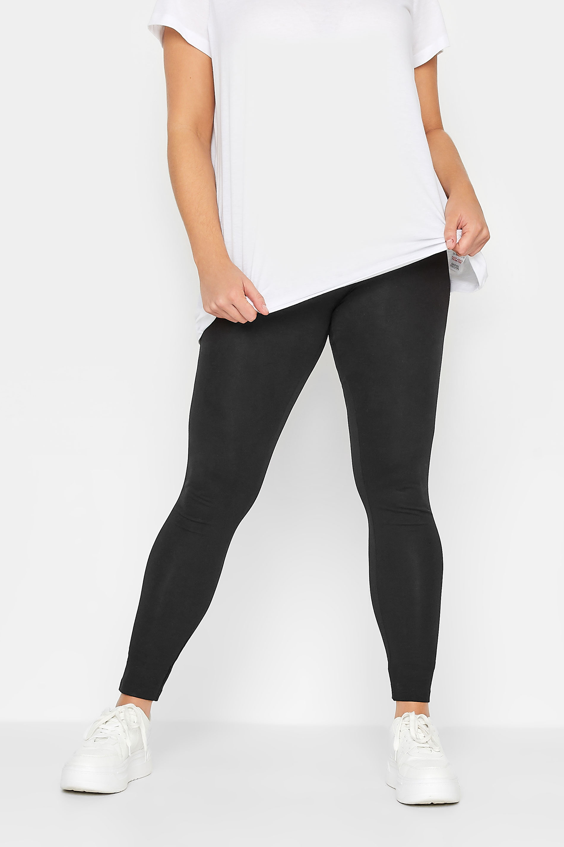 Leggings i bomull med hög resårmidja, svart 