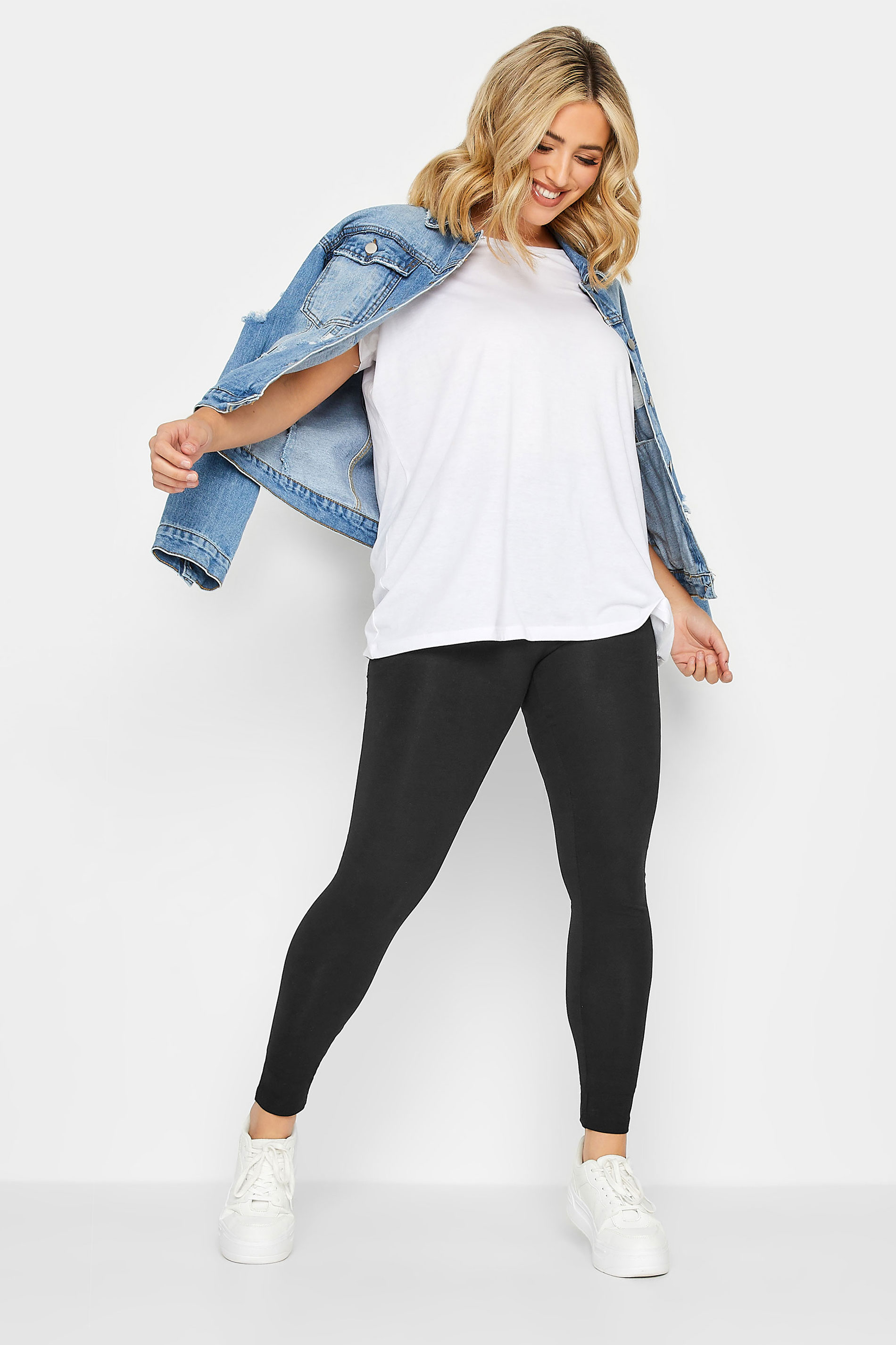 Leggings i bomull med hög resårmidja, svart  - 3