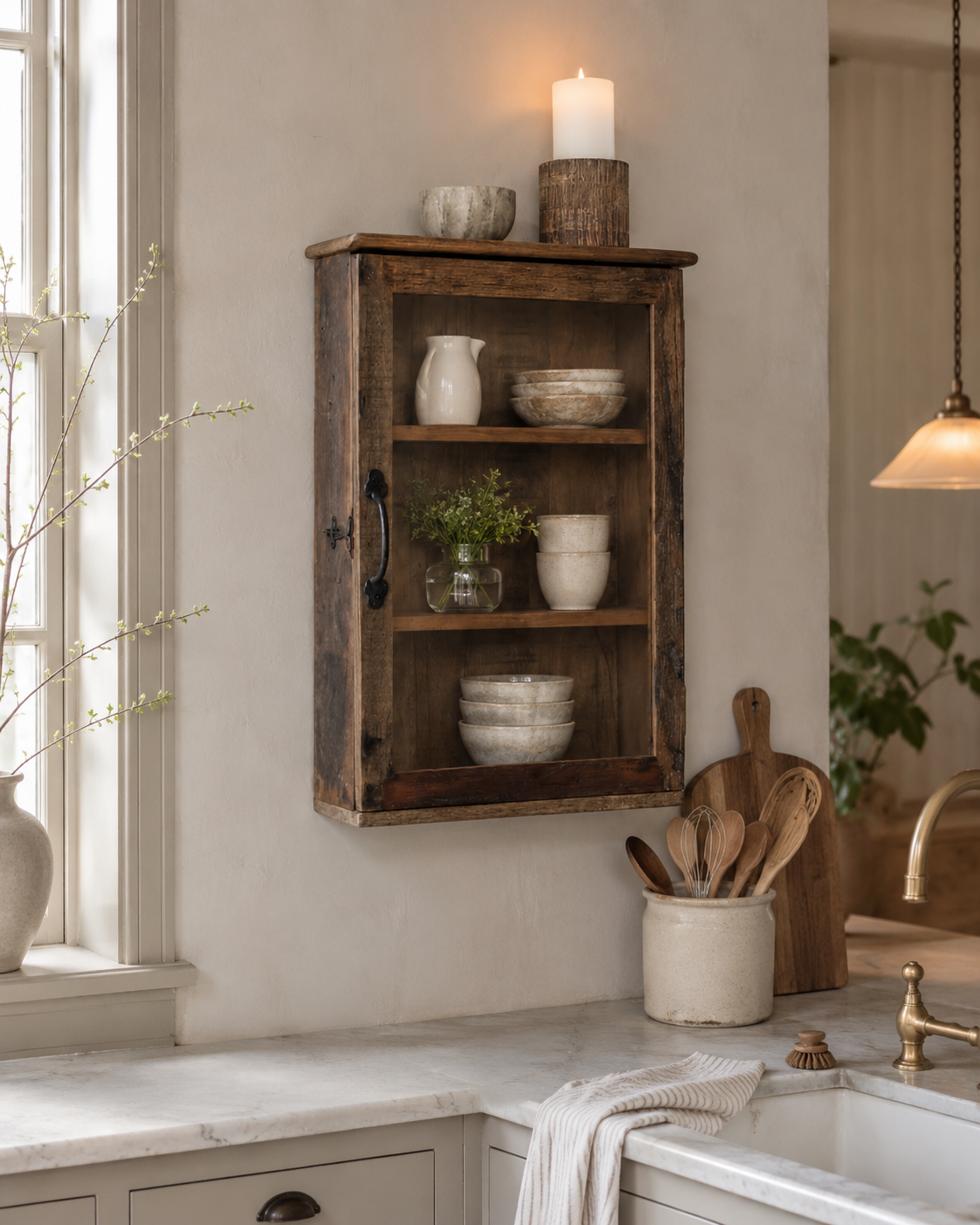 Väggskåp - Skåp med hyllor - Återvunnet trä - H60/L40/B13 cm
