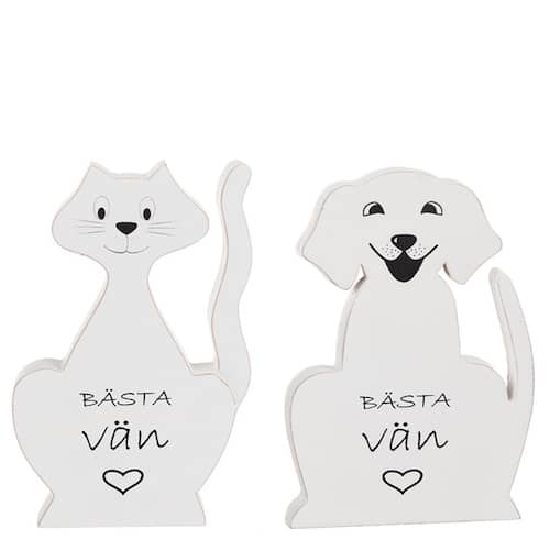 Katt / Hund i trä, bästa vän, 12 cm/