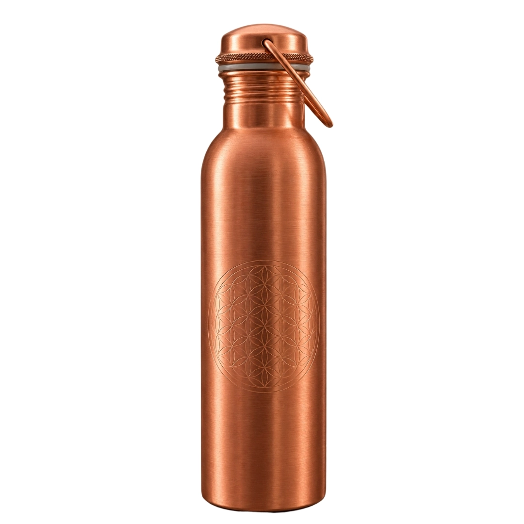 Copper Bottle - Flower of Life with Handle, 950 ml, Copper Specialist