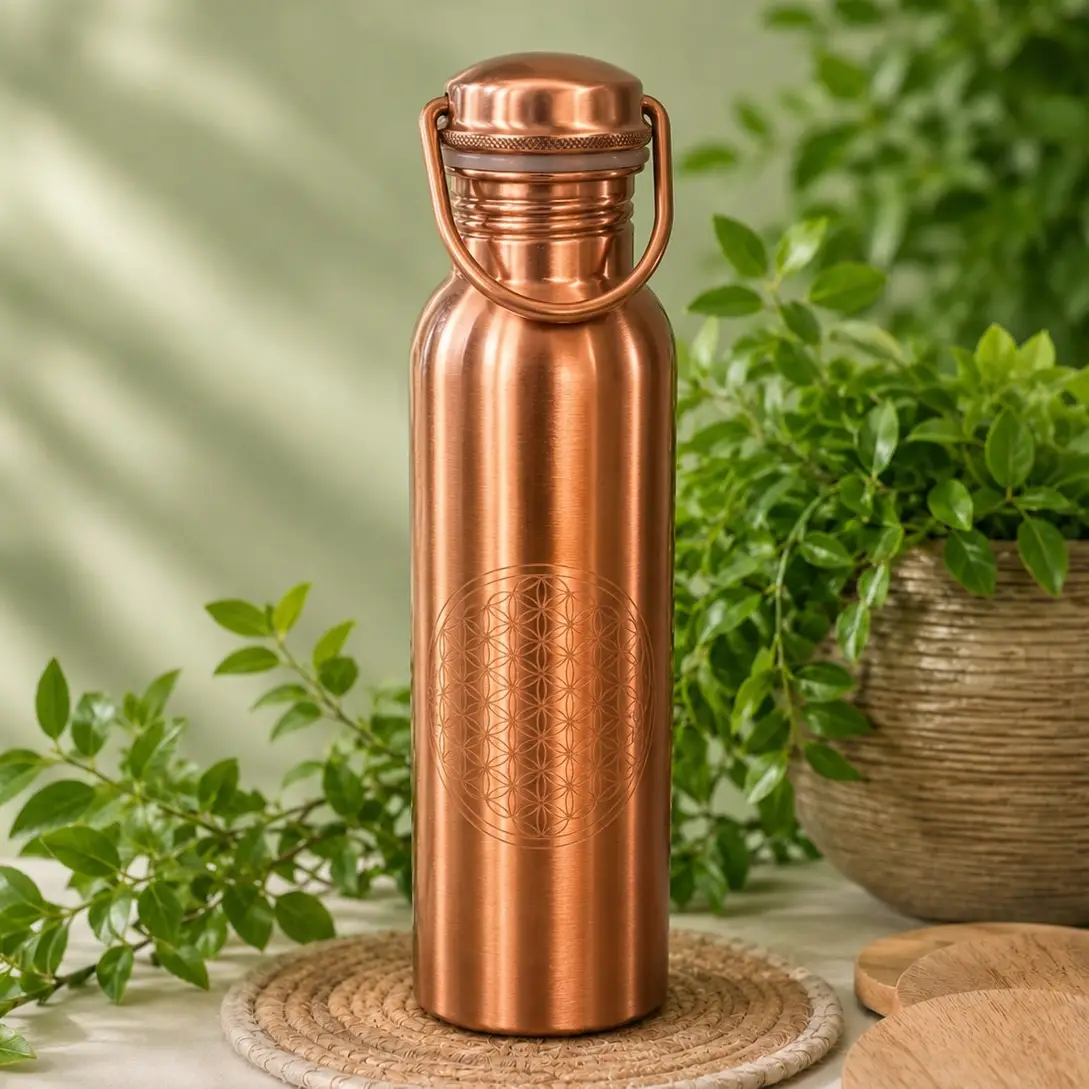 Copper Bottle - Flower of Life with Handle, 950 ml, Copper Specialist - 2