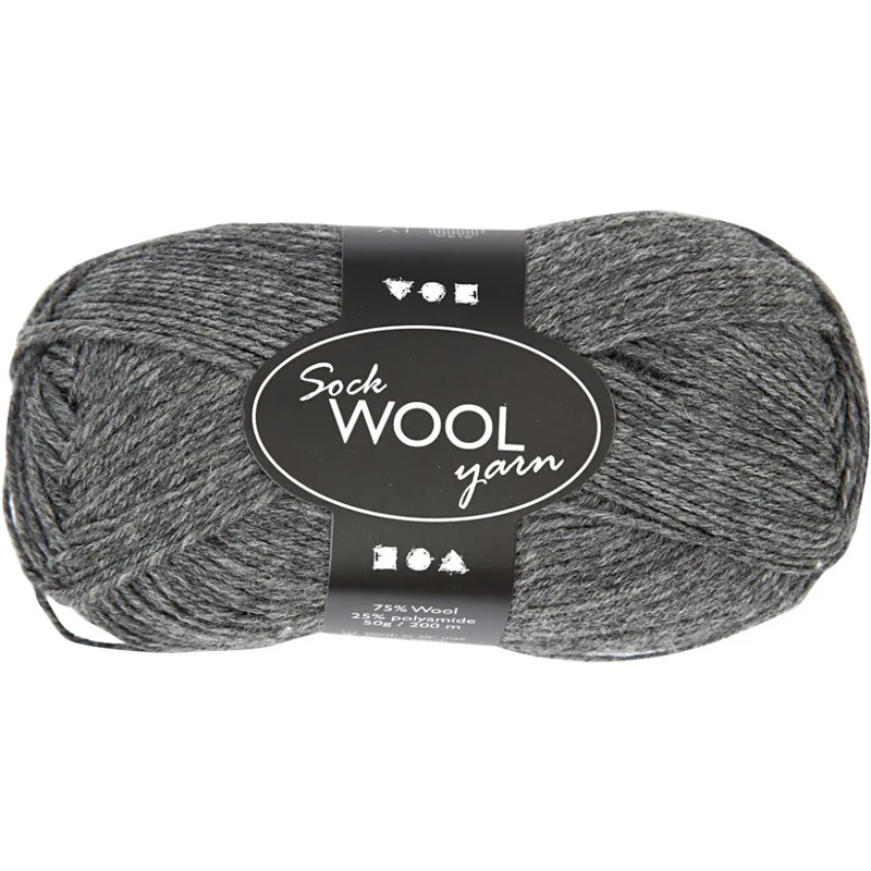 Sock Woll Yarn - Mörkgrå