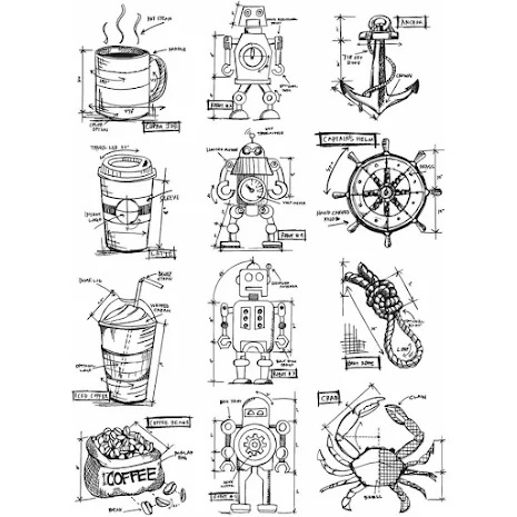 Tim Holtz - Cling Stamps 7X8.5 - Mini Blueprints 9
