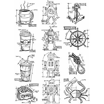 Tim Holtz - Cling Stamps 7X8.5 - Mini Blueprints 9