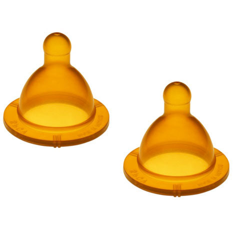 Två dinappar av naturgummi till nappflaska