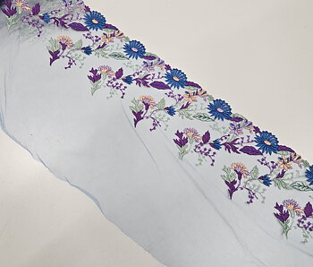 Blue lace with beautiful flowers - non-stretch lace 23 cm