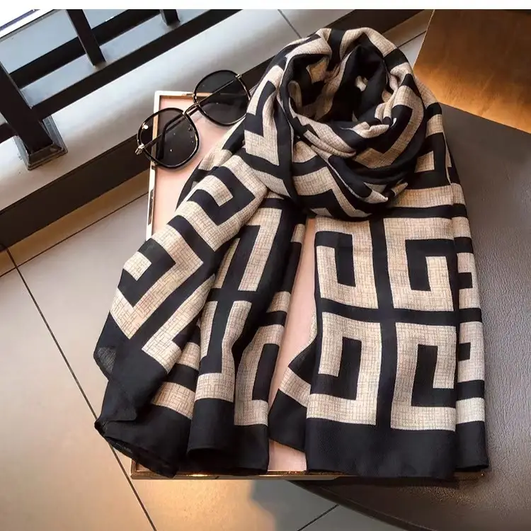 Scarf "Labyrint"  -Svart/Beige - 5