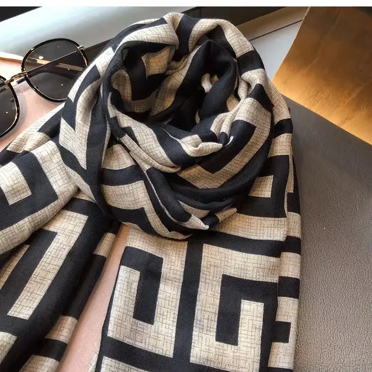 Scarf "Labyrint"  -Svart/Beige - 6
