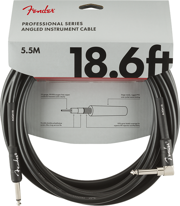 FENDER PROFESSIONAL 18,6' (5,5 Meter) ANGLE INSTRUMENT CABLE BLACK