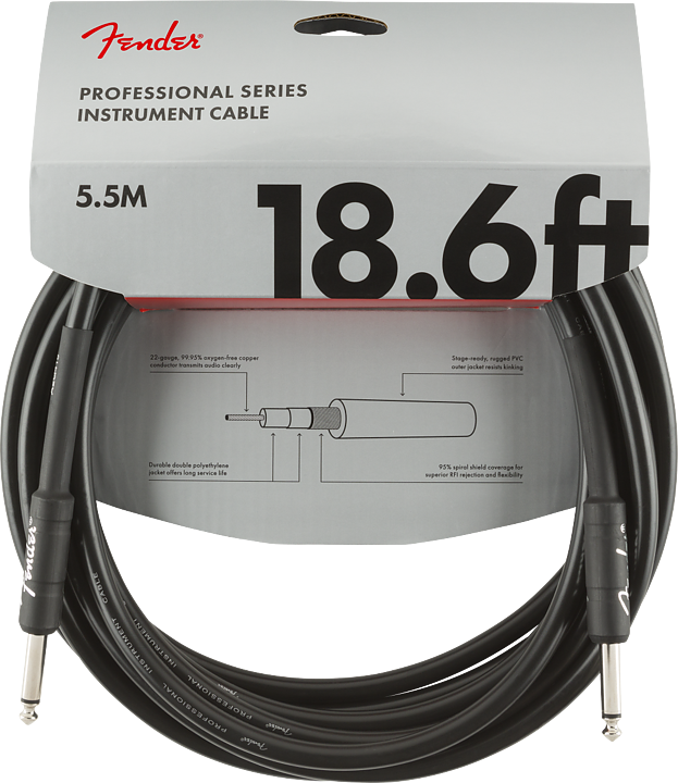 FENDER PROFESSIONAL 18,6' (5,5 Meter) STRAIGHT/STRAIGHT INSTRUMENT CABLE BLACK