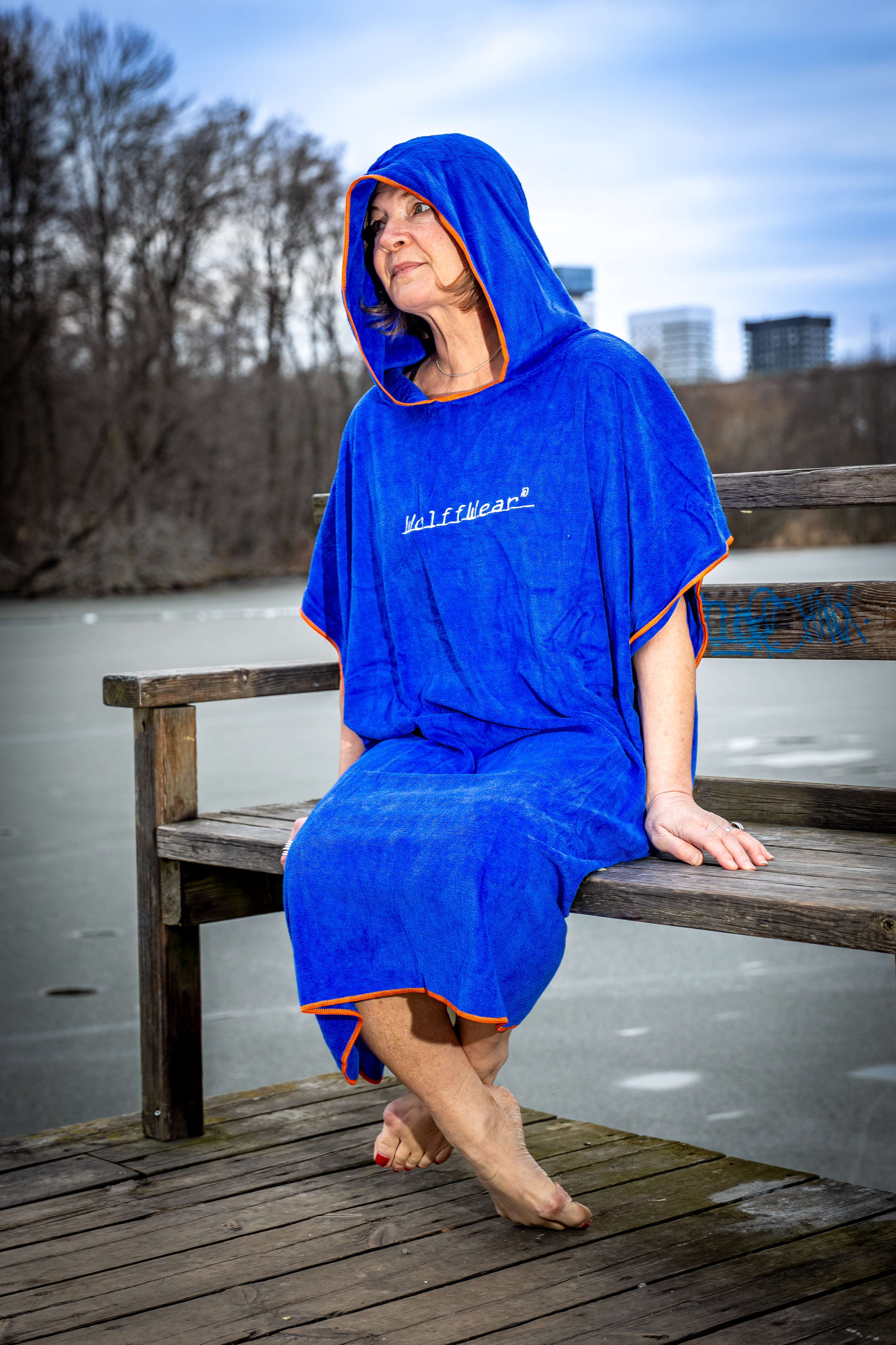 Poncho Towel De luxe Extra thick and coosy - Wolffwear - Blue/Orange - 8