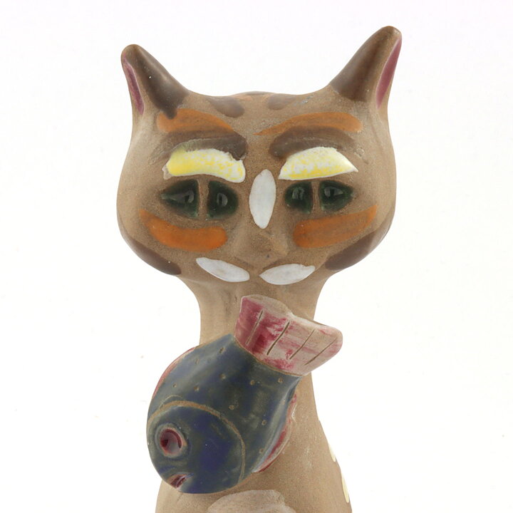 ドロシー・クラフ  魚を咥えた可愛らしいネコ  18cm  1960年代