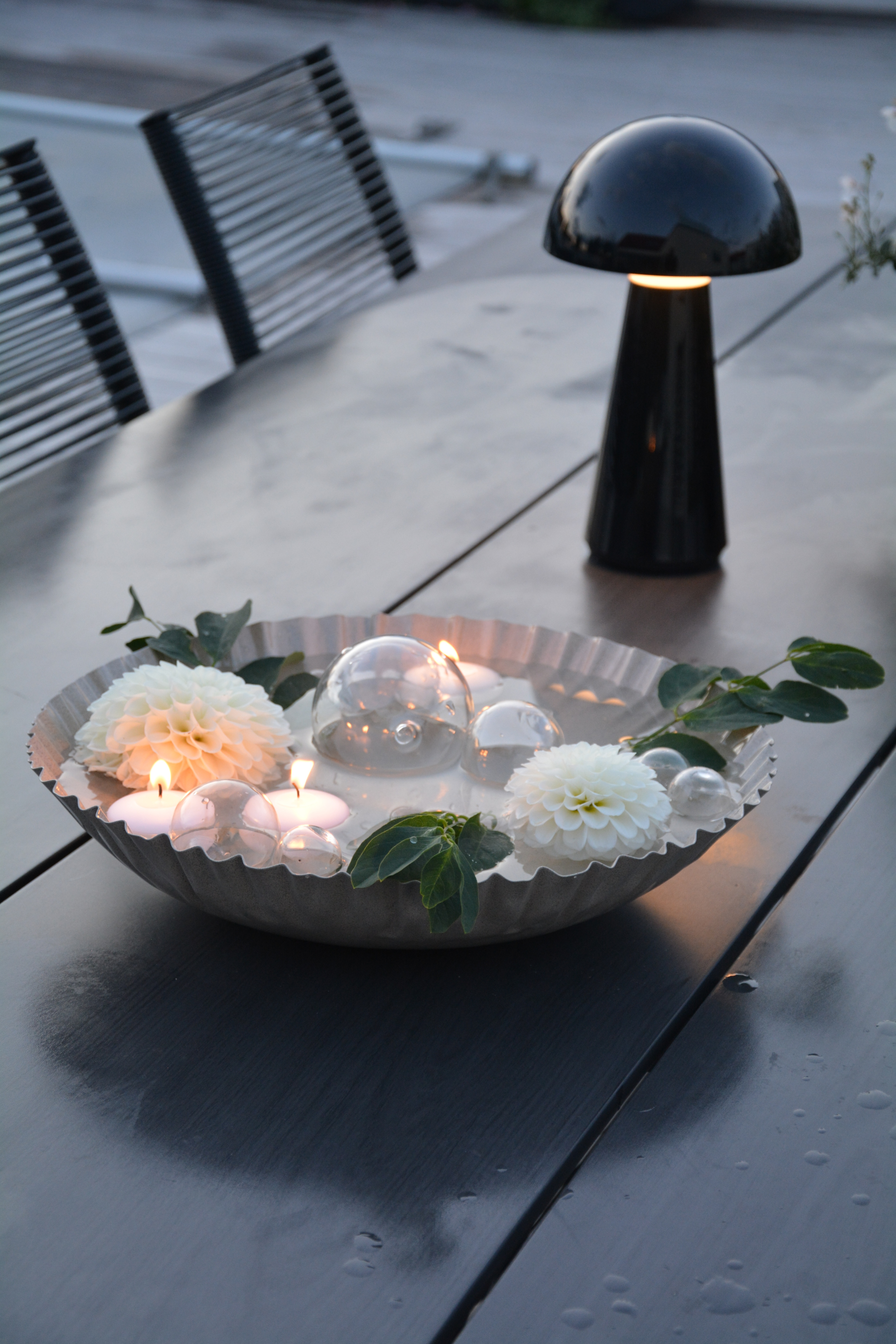 Skål emalj stor 35 cm veckad kant beige - 4