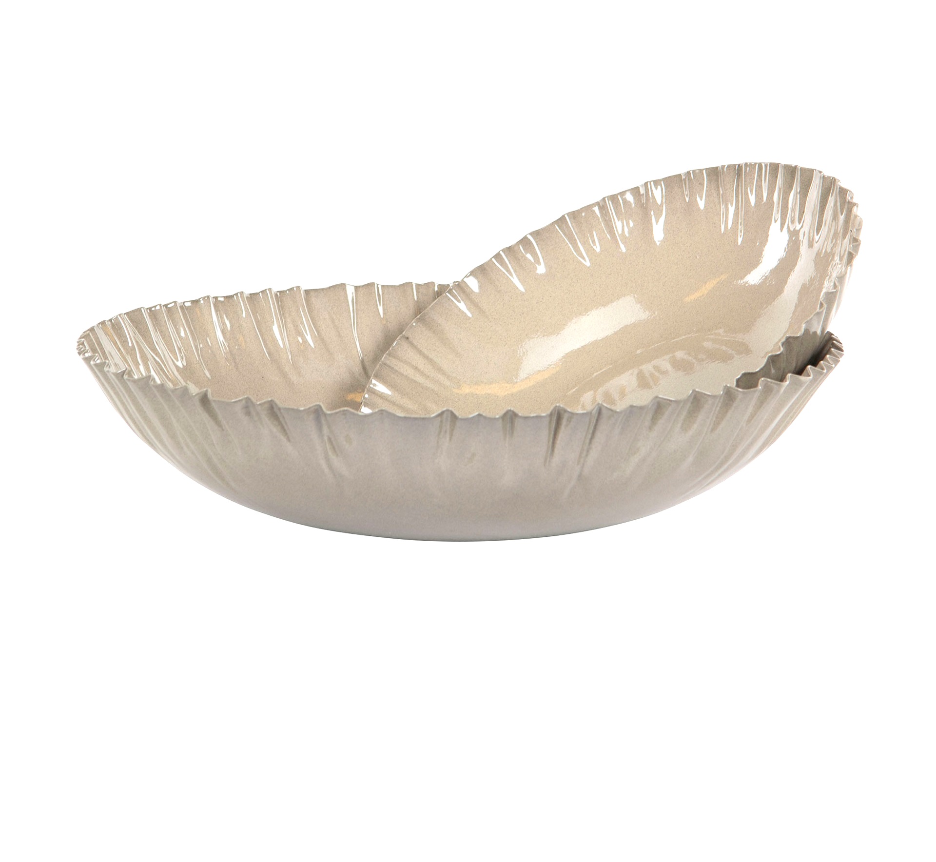 Skål emalj liten 26 cm veckad kant beige