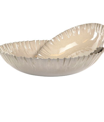 Skål emalj liten 26 cm veckad kant beige