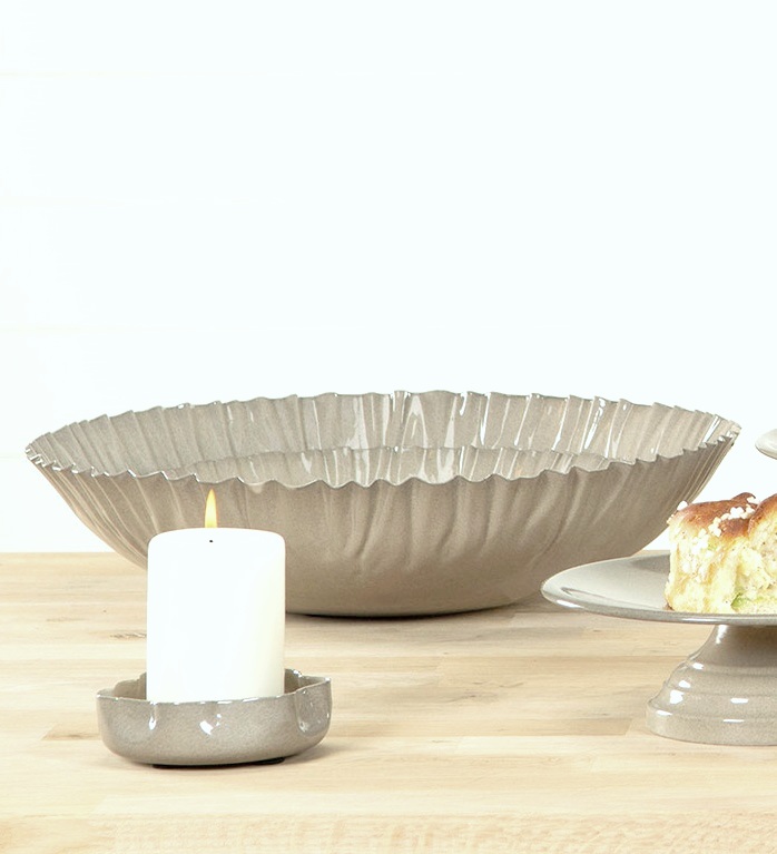 Skål emalj liten 26 cm veckad kant beige - 3