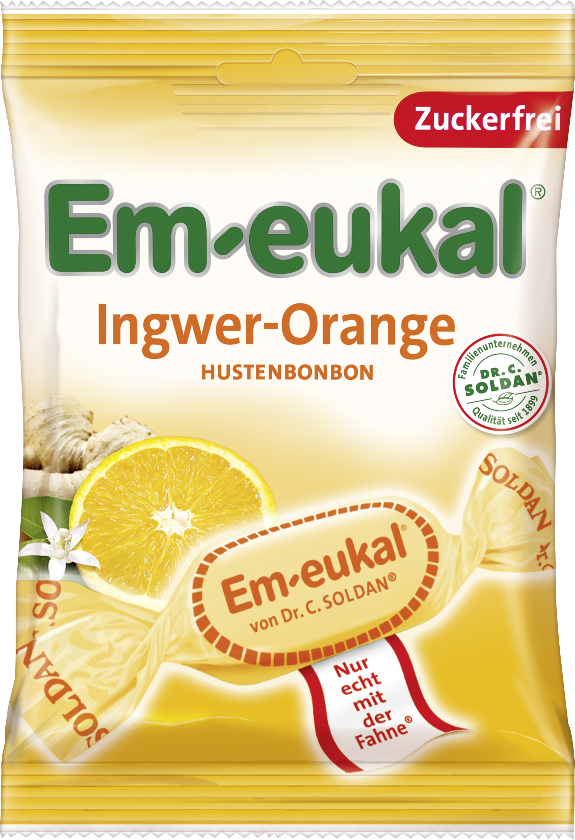 Sockerfri Halstablett Ingefära Apelsin 75g - Em-eukal