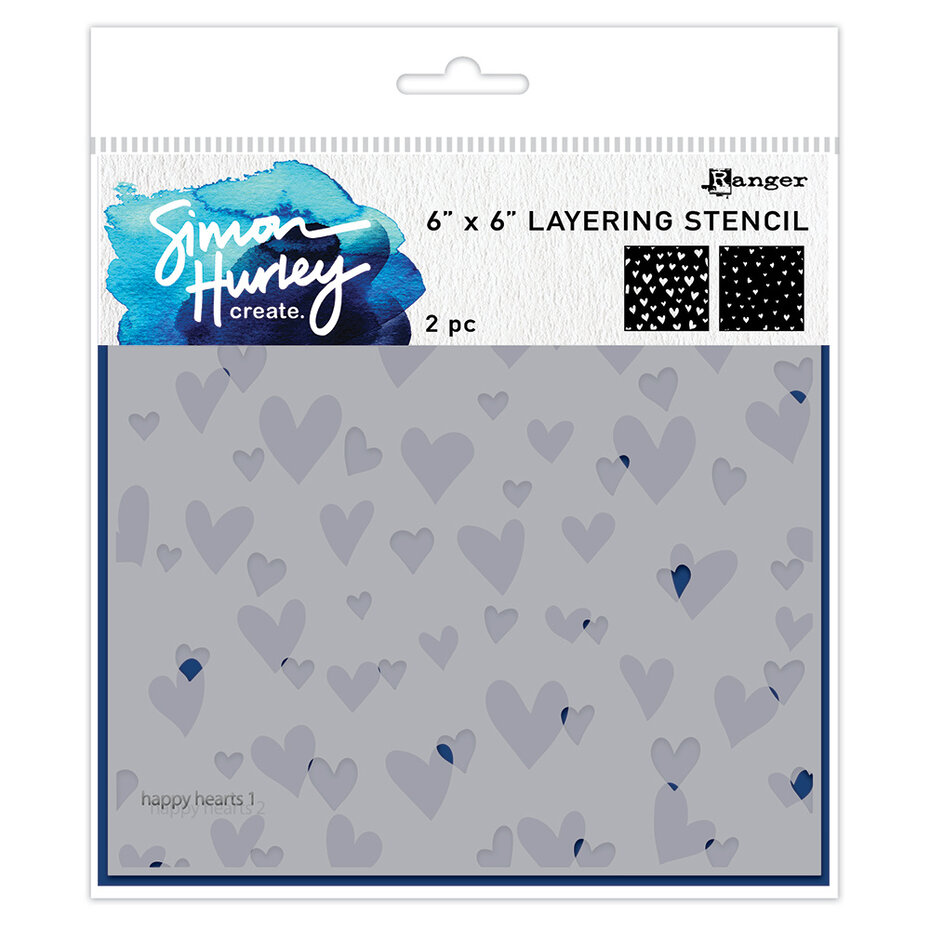  RANGER  -Simon Hurley Stencils 6x6 Inch Happy Hearts  2 pcs