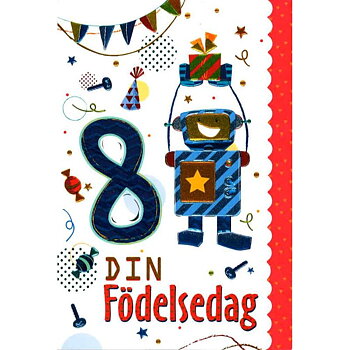 Dubbelt Födeledagskort 8 år - Spader
