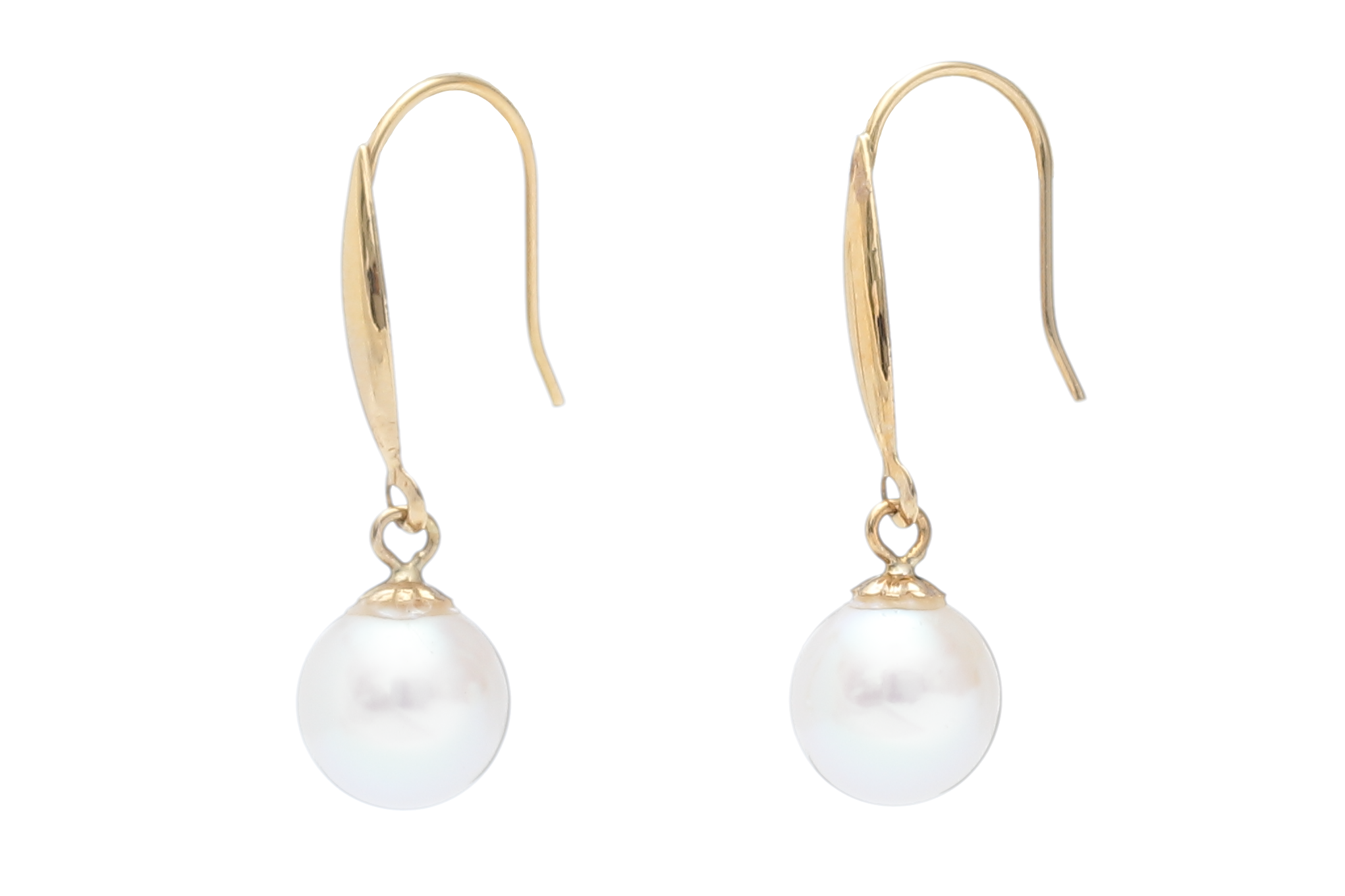 AAA-Quality Akoya pearl earrings set in gold hooks 7.5-8mm - 3