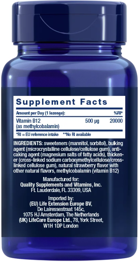 Life Extension Vitamin B12 500 mcg – Sugtabletter Metylkobalamin - 2