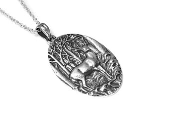 Hjort i Skog Halsband i Äkta 925 Silver, Hjortdjur Hänge, Natur Accessoar, Djur Smycke